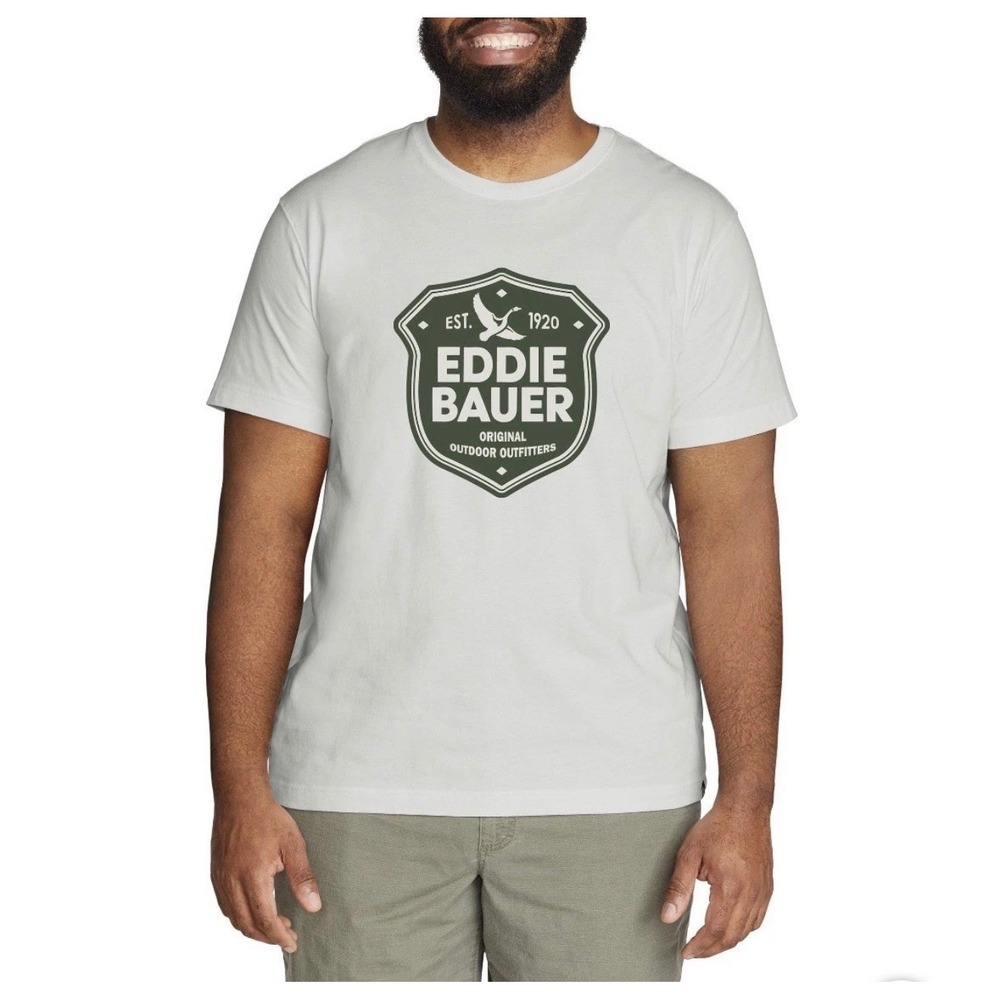 Eddie Bauer Mens Graphic Tee Shirt White Shield Logo XL Gorpcore PNW Layering